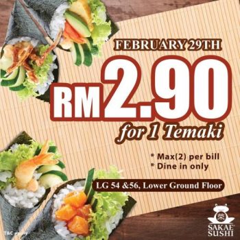 Sakae-Sushi-Leap-Day-Temaki-Handroll-RM2.90-Promotion-at-IOI-City-Mall-350x350 - Beverages Food , Restaurant & Pub Promotions & Freebies Putrajaya 