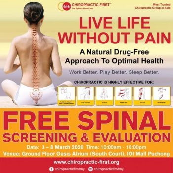Chiropractic-First-Free-Spinal-Screening-and-Evaluation-at-IOI-Mall-Puchong-350x350 - Beauty & Health Health Supplements Others Promotions & Freebies Selangor 