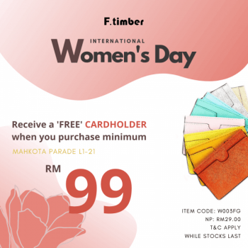 F.timber-Womens-Day-Promotion-at-Mahkota-Parade-350x350 - Fashion Accessories Fashion Lifestyle & Department Store Melaka Promotions & Freebies 