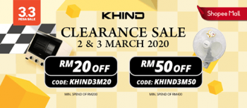 Khind-3.3-Clearance-Sale-at-Shopee-350x154 - Electronics & Computers Home Appliances Johor Kedah Kelantan Kitchen Appliances Kuala Lumpur Melaka Negeri Sembilan Online Store Pahang Penang Perak Perlis Putrajaya Sabah Sarawak Selangor Terengganu Warehouse Sale & Clearance in Malaysia 