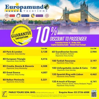 Parlo-Tours-Europe-Vacation-Promotion-350x350 - Air Fare Johor Kedah Kelantan Kuala Lumpur Melaka Negeri Sembilan Online Store Pahang Penang Perak Perlis Promotions & Freebies Putrajaya Sabah Sarawak Selangor Sports,Leisure & Travel Terengganu Travel Packages 