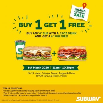 Subway-Opening-Promotion-at-Tanjung-Malim-350x350 - Beverages Food , Restaurant & Pub Perak Promotions & Freebies 
