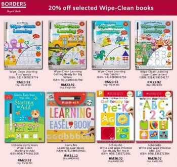 Borders-Wipe-Clean-Books-20-off-Promotion-350x332 - Books & Magazines Johor Kedah Kelantan Kuala Lumpur Melaka Negeri Sembilan Online Store Pahang Penang Perak Perlis Promotions & Freebies Putrajaya Sabah Sarawak Selangor Stationery Terengganu 