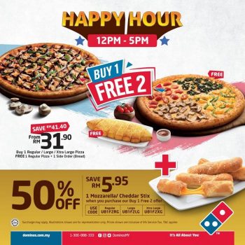 Dominos-Pizza-Happy-Hour-Buy-1-FREE-2-Promotion-350x350 - Beverages Food , Restaurant & Pub Johor Kedah Kelantan Kuala Lumpur Melaka Negeri Sembilan Online Store Pahang Penang Perak Perlis Pizza Promotions & Freebies Putrajaya Sabah Sarawak Selangor Terengganu 