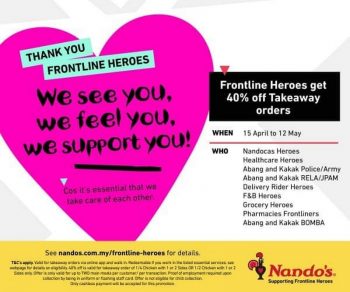 Nandos-Frontline-Heroes-Promotion-350x292 - Beverages Food , Restaurant & Pub Johor Kedah Kelantan Kuala Lumpur Melaka Negeri Sembilan Online Store Pahang Penang Perak Perlis Promotions & Freebies Putrajaya Sabah Sarawak Selangor Terengganu 