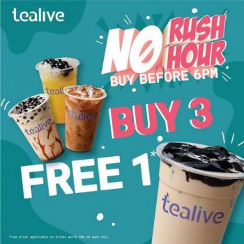 Tealive-No-Rush-Hour-Buy-3-FREE-1-Promotion-350x350 - Beverages Food , Restaurant & Pub Johor Kedah Kelantan Kuala Lumpur Melaka Negeri Sembilan Pahang Penang Perak Perlis Promotions & Freebies Putrajaya Sabah Sarawak Selangor Terengganu 