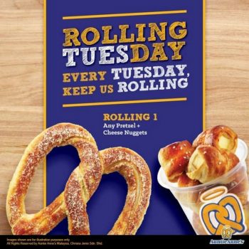 Auntie-Anne’s-Rolling-Tuesday-Promo-350x350 - Beverages Food , Restaurant & Pub Johor Kedah Kelantan Kuala Lumpur Melaka Negeri Sembilan Pahang Penang Perak Perlis Promotions & Freebies Putrajaya Sabah Sarawak Selangor Terengganu 