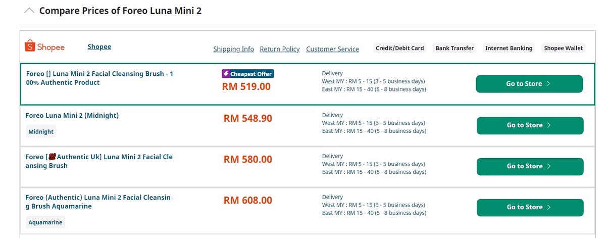 Foreo-Shopee-Luna-Mini-2-Price-Comparison-May-2020-Malaysia-Singapore - Beauty & Health Cosmetics Johor Kedah Kelantan Kuala Lumpur Location Massage Melaka Nationwide Negeri Sembilan Online Store Pahang Penang Perak Perlis Personal Care Putrajaya Sabah Sarawak Selangor Skincare Terengganu Treatments Warehouse Sale & Clearance in Malaysia 