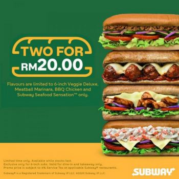 Subway-2-Subs-for-RM20-Promotion-350x350 - Beverages Food , Restaurant & Pub Johor Kedah Kelantan Kuala Lumpur Melaka Negeri Sembilan Pahang Penang Perak Perlis Promotions & Freebies Putrajaya Sabah Sarawak Selangor Terengganu 