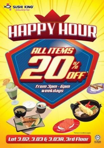 Sushi-King-Happy-Hour-Promo-350x496 - Beverages Food , Restaurant & Pub Johor Kedah Kelantan Kuala Lumpur Melaka Negeri Sembilan Pahang Penang Perak Perlis Promotions & Freebies Putrajaya Sabah Sarawak Selangor Terengganu 