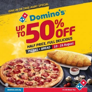 Dominos-50-off-Promo-350x350 - Beverages Food , Restaurant & Pub Johor Kedah Kelantan Kuala Lumpur Melaka Negeri Sembilan Online Store Pahang Penang Perak Perlis Pizza Promotions & Freebies Putrajaya Sabah Sarawak Selangor Terengganu 