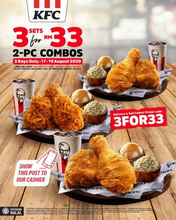 KFC-3-Sets-2-PC-Combos-for-RM33-Promotion-350x438 - Beverages Food , Restaurant & Pub Johor Kedah Kelantan Kuala Lumpur Melaka Negeri Sembilan Pahang Penang Perak Perlis Promotions & Freebies Putrajaya Sabah Sarawak Selangor Terengganu 