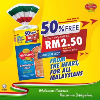 Massimo-Bread-Extra-50-Free-Promo-350x350 - Beverages Food , Restaurant & Pub Johor Kedah Kelantan Kuala Lumpur Melaka Negeri Sembilan Pahang Penang Perak Perlis Promotions & Freebies Putrajaya Sabah Sarawak Selangor Terengganu 
