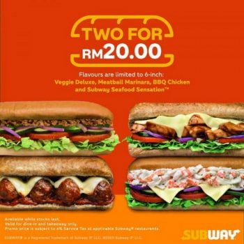 Subway-Two-for-RM20-Promo-350x350 - Beverages Food , Restaurant & Pub Johor Kedah Kelantan Kuala Lumpur Melaka Negeri Sembilan Pahang Penang Perak Perlis Promotions & Freebies Putrajaya Sabah Sarawak Selangor Terengganu 