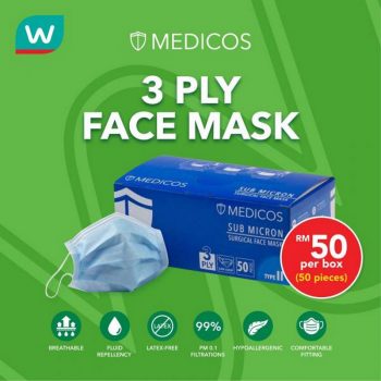 Watsons-Medicos-3-Ply-Face-Mask-Promo-350x350 - Beauty & Health Health Supplements Johor Kedah Kelantan Kuala Lumpur Melaka Negeri Sembilan Pahang Penang Perak Perlis Personal Care Promotions & Freebies Putrajaya Sabah Sarawak Selangor Terengganu 