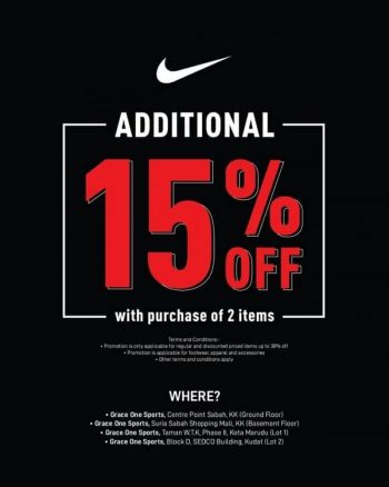 Grace-One-Sports-Nike-15-off-Promo-at-Suria-Sabah-Shopping-Mall-350x438 - Apparels Fashion Accessories Fashion Lifestyle & Department Store Footwear Promotions & Freebies Sabah 