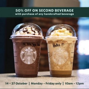 Starbucks-50-off-Oct-Promotion-350x349 - Beverages Food , Restaurant & Pub Kuala Lumpur Promotions & Freebies Putrajaya Sabah Selangor 