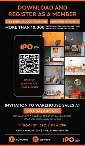 IPO-Balakong-Warehouse-Sale-350x601 - Furniture Home & Garden & Tools Home Decor Selangor Warehouse Sale & Clearance in Malaysia 