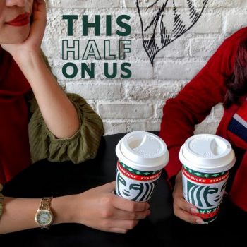 Starbucks-Half-On-Us-Promotion-1-350x350 - Beverages Food , Restaurant & Pub Johor Kedah Kelantan Kuala Lumpur Melaka Negeri Sembilan Pahang Penang Perak Perlis Promotions & Freebies Putrajaya Sabah Sarawak Selangor Terengganu 