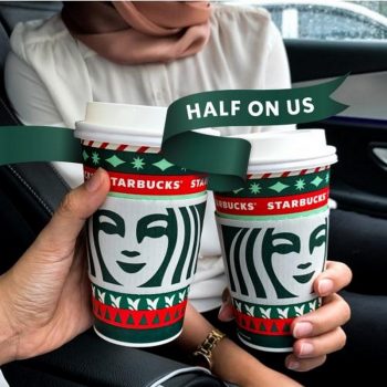 Starbucks-Half-On-Us-Promotion-350x350 - Beverages Food , Restaurant & Pub Johor Kedah Kelantan Kuala Lumpur Melaka Negeri Sembilan Pahang Penang Perak Perlis Promotions & Freebies Putrajaya Sabah Sarawak Selangor Terengganu 