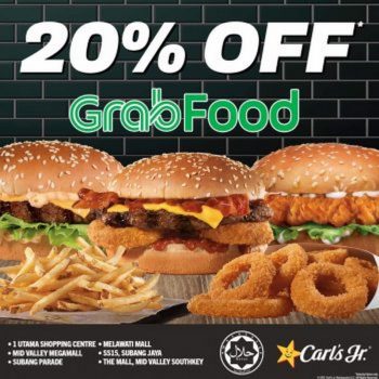 Carls-Jr-20-Off-Promo-on-GrabFood-350x350 - Beverages Burger Food , Restaurant & Pub Johor Kedah Kelantan Kuala Lumpur Melaka Negeri Sembilan Online Store Pahang Penang Perak Perlis Promotions & Freebies Putrajaya Sabah Sarawak Selangor Terengganu 