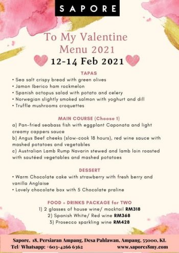 Sapore-Valentines-Day-Meal-Promo-350x495 - Beverages Food , Restaurant & Pub Kuala Lumpur Promotions & Freebies Selangor 