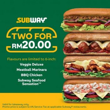 Subway-2-Subs-for-RM20-Promotion-350x350 - Beverages Food , Restaurant & Pub Johor Kedah Kelantan Kuala Lumpur Melaka Negeri Sembilan Pahang Penang Perak Perlis Promotions & Freebies Putrajaya Sabah Sarawak Selangor Terengganu 