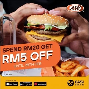 Now till 28 Feb 2021: A&W RM5 off Promo with EASI - EverydayOnSales.com