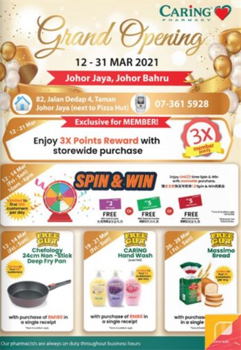 Caring-Pharmacy-Grand-Opening-Promotion-at-Johor-Bahru-350x509 - Beauty & Health Health Supplements Johor Personal Care Promotions & Freebies 