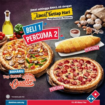 Dominos-Pizza-Buy-1-Free-2-Promo-350x350 - Beverages Food , Restaurant & Pub Johor Kedah Kelantan Kuala Lumpur Melaka Negeri Sembilan Online Store Pahang Penang Perak Perlis Pizza Promotions & Freebies Putrajaya Sabah Sarawak Selangor Terengganu 