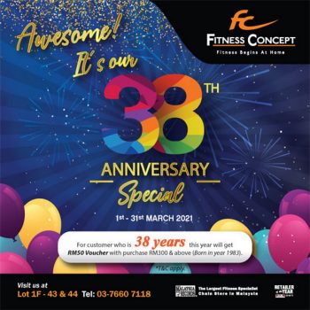 Fitness-Concept-38th-Anniversary-Celebration-Promo-350x350 - Fitness Johor Kedah Kelantan Kuala Lumpur Melaka Negeri Sembilan Pahang Penang Perak Perlis Promotions & Freebies Putrajaya Sabah Sarawak Selangor Sports,Leisure & Travel Terengganu 