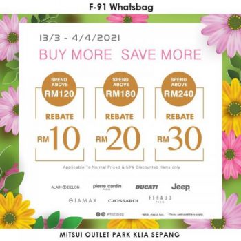 Whatsbag-March-Buy-More-Save-More-Sale-at-Mitsui-Outlet-Park-350x350 - Bags Fashion Accessories Fashion Lifestyle & Department Store Malaysia Sales Selangor 
