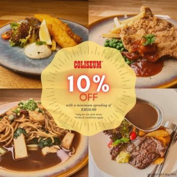 Coliseum-Cafe-10-off-Promo-350x350 - Beverages Food , Restaurant & Pub Johor Kedah Kelantan Kuala Lumpur Melaka Negeri Sembilan Pahang Penang Perak Perlis Promotions & Freebies Putrajaya Sabah Sarawak Selangor Terengganu 