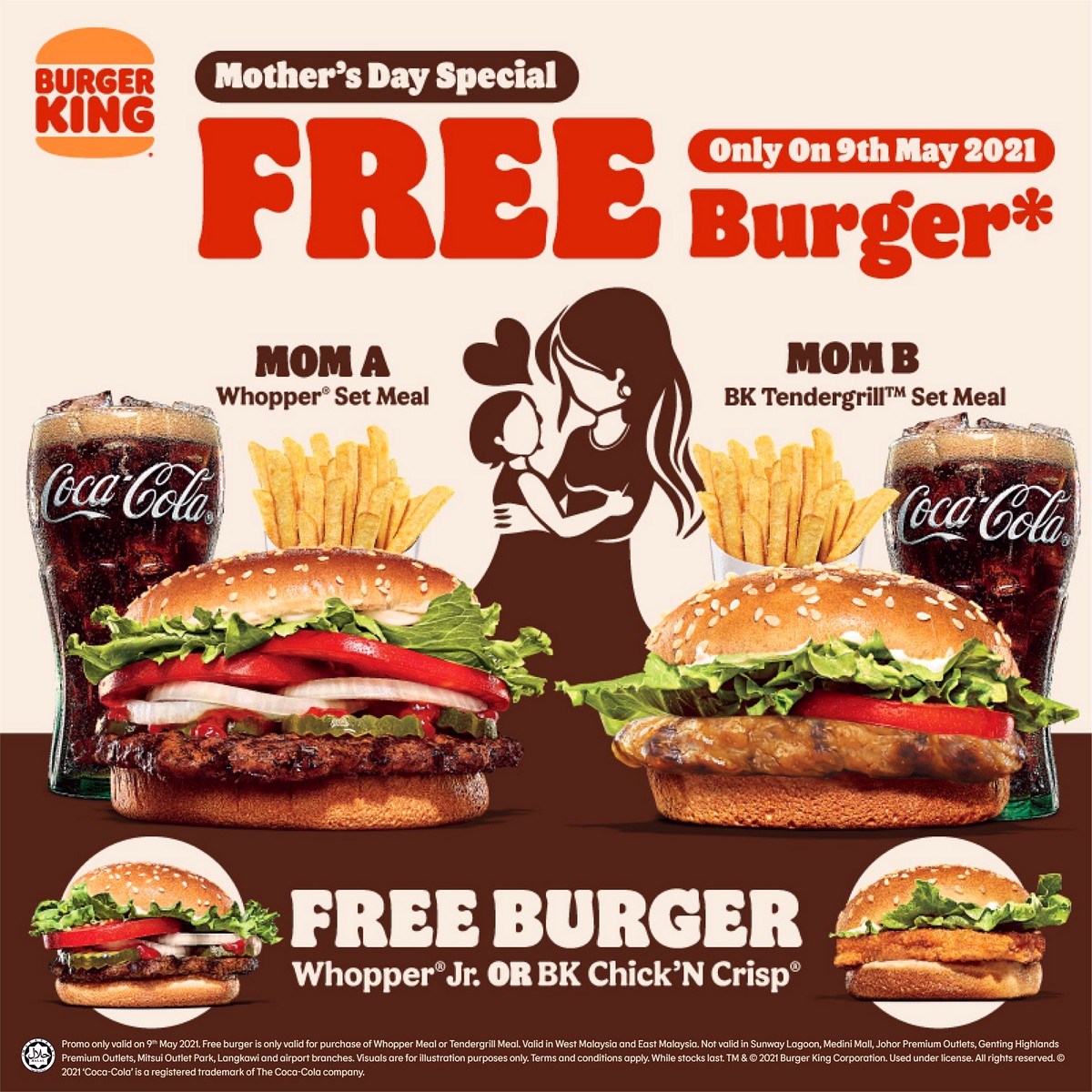 Burger-King-Mother-Day-Hari-Ibu-FREE-BK-Chick-N-Crisp-Freebies-Whopper-JR-Burger-2021-Malaysia-Promosi-Percuma - Burger Food , Restaurant & Pub Johor Kedah Kelantan Kuala Lumpur Melaka Nationwide Negeri Sembilan Pahang Penang Perak Perlis Promotions & Freebies Putrajaya Sabah Sarawak Selangor Terengganu 