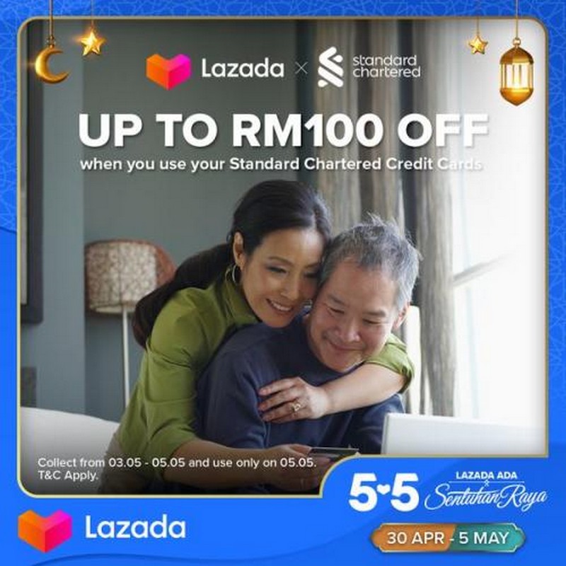 5 May 2021 Lazada 5.5 Sale Up To RM100 OFF with Standard Chartered