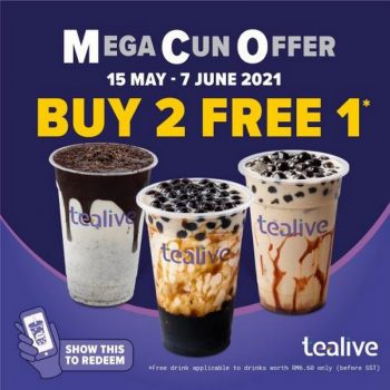 Tealive-Mega-Cun-Offer-Buy-2-Free-1-Promotion-350x350 - Beverages Food , Restaurant & Pub Johor Kedah Kelantan Kuala Lumpur Melaka Negeri Sembilan Pahang Penang Perak Perlis Promotions & Freebies Putrajaya Sabah Sarawak Selangor Terengganu 