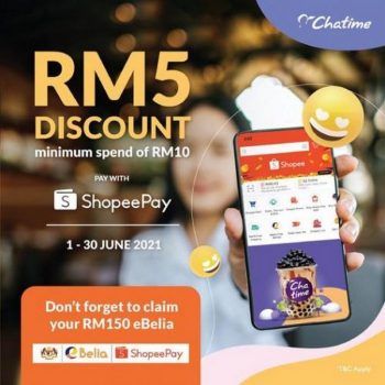 Chatime-ShopeePay-eBelia-RM5-Discount-Promotion-350x350 - Beverages Food , Restaurant & Pub Johor Kedah Kelantan Kuala Lumpur Melaka Negeri Sembilan Online Store Pahang Penang Perak Perlis Promotions & Freebies Putrajaya Sabah Sarawak Selangor Terengganu 