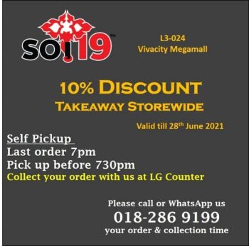 Soi19-10-off-Promo-350x347 - Beverages Food , Restaurant & Pub Promotions & Freebies Sarawak 