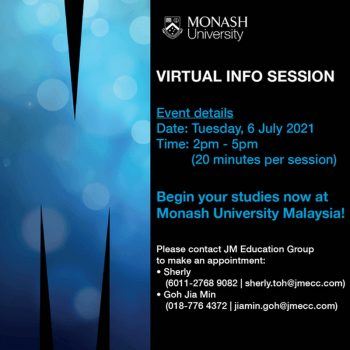 Monash-University-Virtual-Info-Session-350x350 - Events & Fairs Johor Kedah Kelantan Kuala Lumpur Melaka Negeri Sembilan Online Store Others Pahang Penang Perak Perlis Putrajaya Sabah Sarawak Selangor Terengganu 