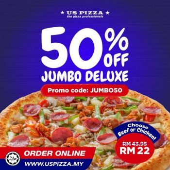 US-Pizza-Jumbo-Deluxe-50-OFF-Promotion-350x350 - Beverages Food , Restaurant & Pub Johor Kedah Kelantan Kuala Lumpur Melaka Negeri Sembilan Pahang Penang Perak Perlis Pizza Promotions & Freebies Putrajaya Sabah Sarawak Selangor Terengganu 