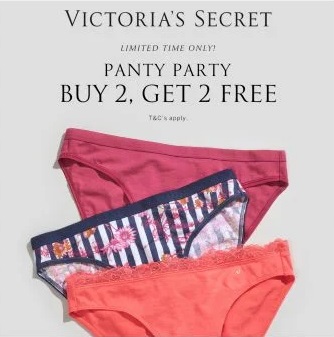 8-10 Oct 2021: Victoria's Secret Panties Buy 2 Get 2 Free 