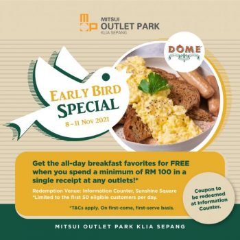 Dome-Early-Bird-Promotion-at-Mitsui-Outlet-Park-350x350 - Beverages Food , Restaurant & Pub Promotions & Freebies Selangor 