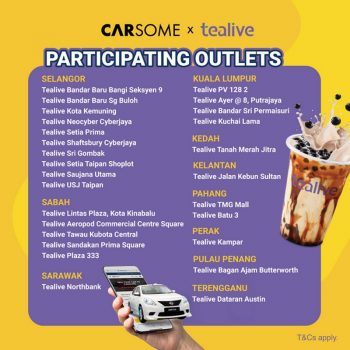 Tealive-Carsome-Promo-2-350x350 - Beverages Food , Restaurant & Pub Johor Kedah Kelantan Kuala Lumpur Melaka Negeri Sembilan Pahang Penang Perak Perlis Promotions & Freebies Putrajaya Sabah Sarawak Selangor Terengganu 