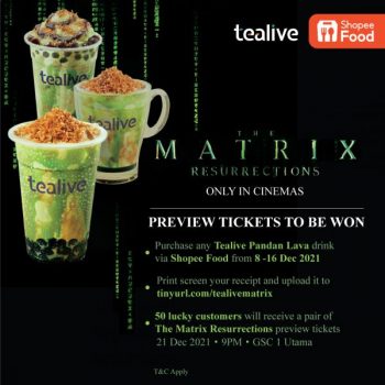 Tealive-Win-The-Matrix-Resurrections-Premier-Tickets-Promotion-350x350 - Beverages Food , Restaurant & Pub Johor Kedah Kelantan Kuala Lumpur Melaka Negeri Sembilan Pahang Penang Perak Perlis Promotions & Freebies Putrajaya Sabah Sarawak Selangor Terengganu 