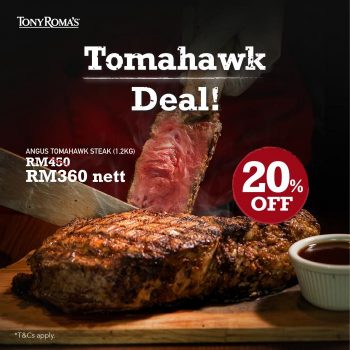 Tony-Romas-Tomahawk-Steak-20-OFF-Promotion-350x350 - Beverages Food , Restaurant & Pub Johor Kedah Kelantan Kuala Lumpur Melaka Negeri Sembilan Pahang Penang Perak Perlis Promotions & Freebies Putrajaya Sabah Sarawak Selangor Terengganu 