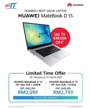 All-It-Hypermarket-HUAWEI-Mate-Book-D15-Deal-350x420 - Electronics & Computers IT Gadgets Accessories Johor Kedah Kelantan Kuala Lumpur Laptop Melaka Negeri Sembilan Online Store Pahang Penang Perak Perlis Promotions & Freebies Putrajaya Sabah Sarawak Selangor Terengganu 