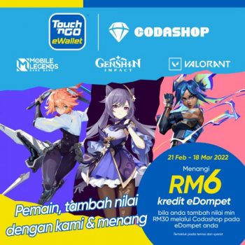 Codashop-Win-RM6-eWallet-Credit-Promotion-with-Touch-n-Go-350x350 - Johor Kedah Kelantan Kuala Lumpur Melaka Negeri Sembilan Online Store Others Pahang Penang Perak Perlis Promotions & Freebies Putrajaya Sabah Sarawak Selangor Terengganu 