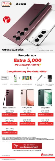 Samsung-Galaxy-S22-Series-Pre-Order-Promo-with-Public-Bank-215x625 - Electronics & Computers IT Gadgets Accessories Johor Kedah Kelantan Kuala Lumpur Melaka Mobile Phone Negeri Sembilan Pahang Penang Perak Perlis Promotions & Freebies Putrajaya Sabah Sarawak Selangor Terengganu 