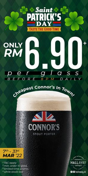 Hallaway-KL-Saint-Patricks-Day-Deal 7-31 Mar 2022: Hallaway KL Saint Patrick's Day Deal