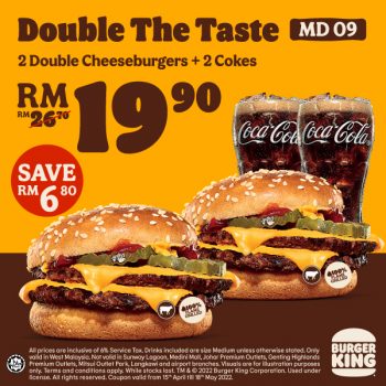 Burger-King-Double-The-Taste-Deal-350x350 - Beverages Burger Fast Food Food , Restaurant & Pub Johor Kedah Kelantan Kuala Lumpur Melaka Negeri Sembilan Pahang Penang Perak Perlis Promotions & Freebies Putrajaya Sabah Sarawak Selangor Terengganu 